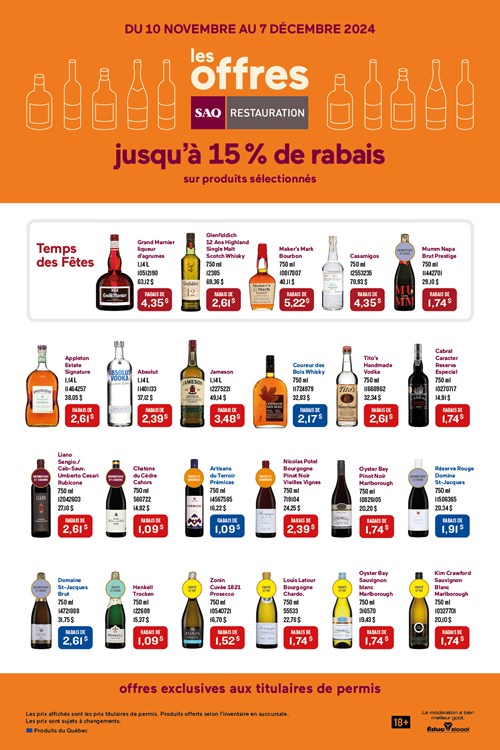 Rabais à la SAQ du 10 novembre au 7 décembre 2024